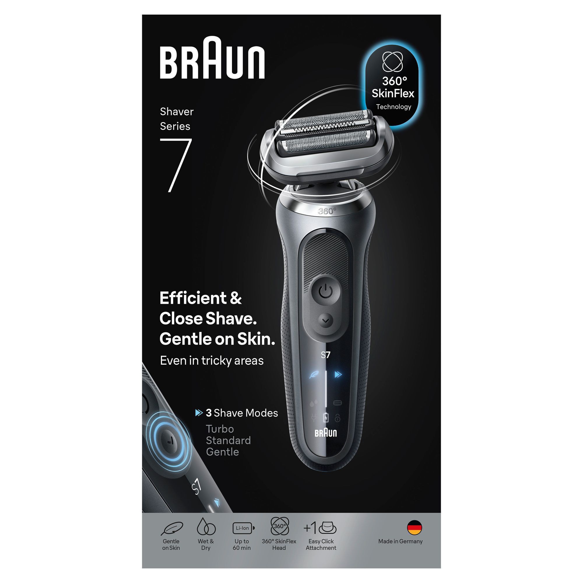 Braun Series 7 Rasierer mit 360Â° SkinFlex Technologie fÃ¼r eine effiziente und sanfte Rasur, auch an schwierigen Stellen.