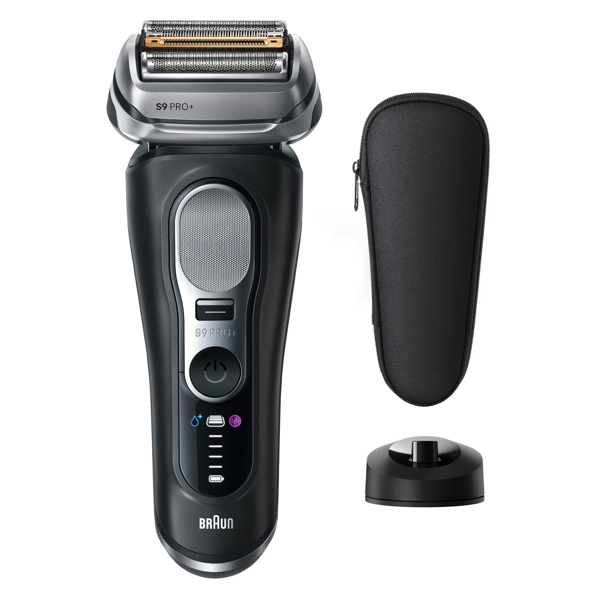 Braun Series 9 Pro+ Rasierer mit Reinigungsstation und Reiseetui.