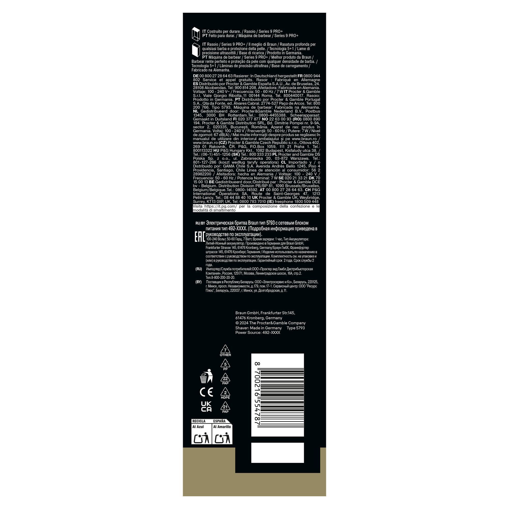 Braun Elektrische Britta Typ 5793, Verpackung mit Hinweis auf die Herstellung in Deutschland.