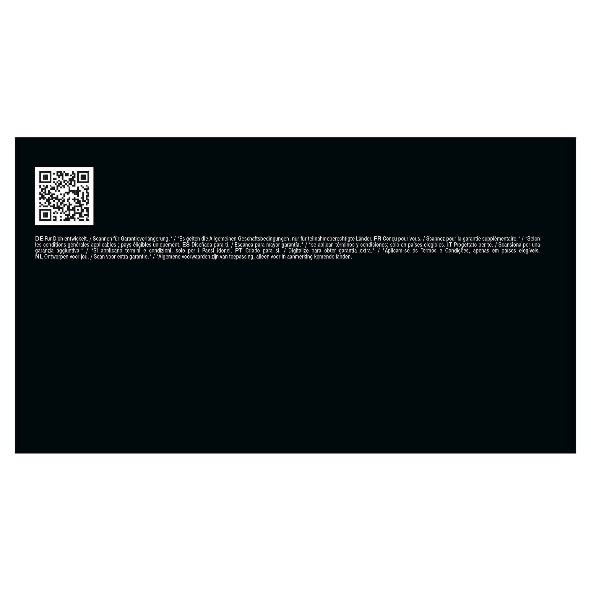 Braun Produktverpackung mit QR-Code zum Scannen für Garantieverlängerung, gemäß den Allgemeinen Geschäftsbedingungen für teilnahmeberechtigte Länder.