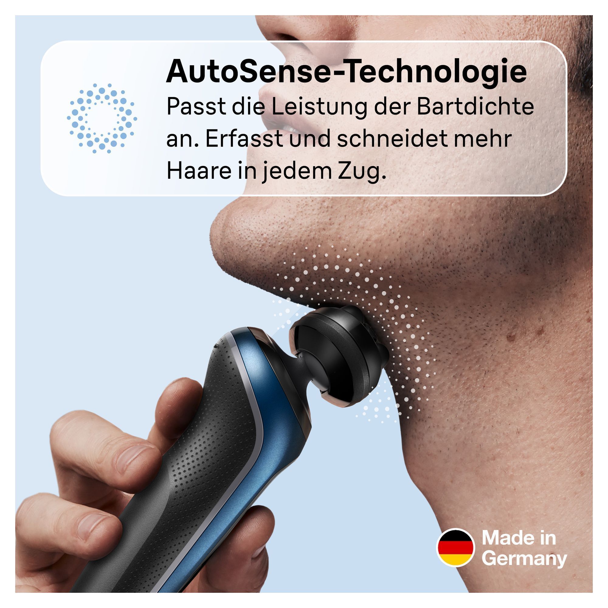 Bild eines Mannes, der sich mit einem Elektrorasierer mit AutoSense-Technologie rasiert