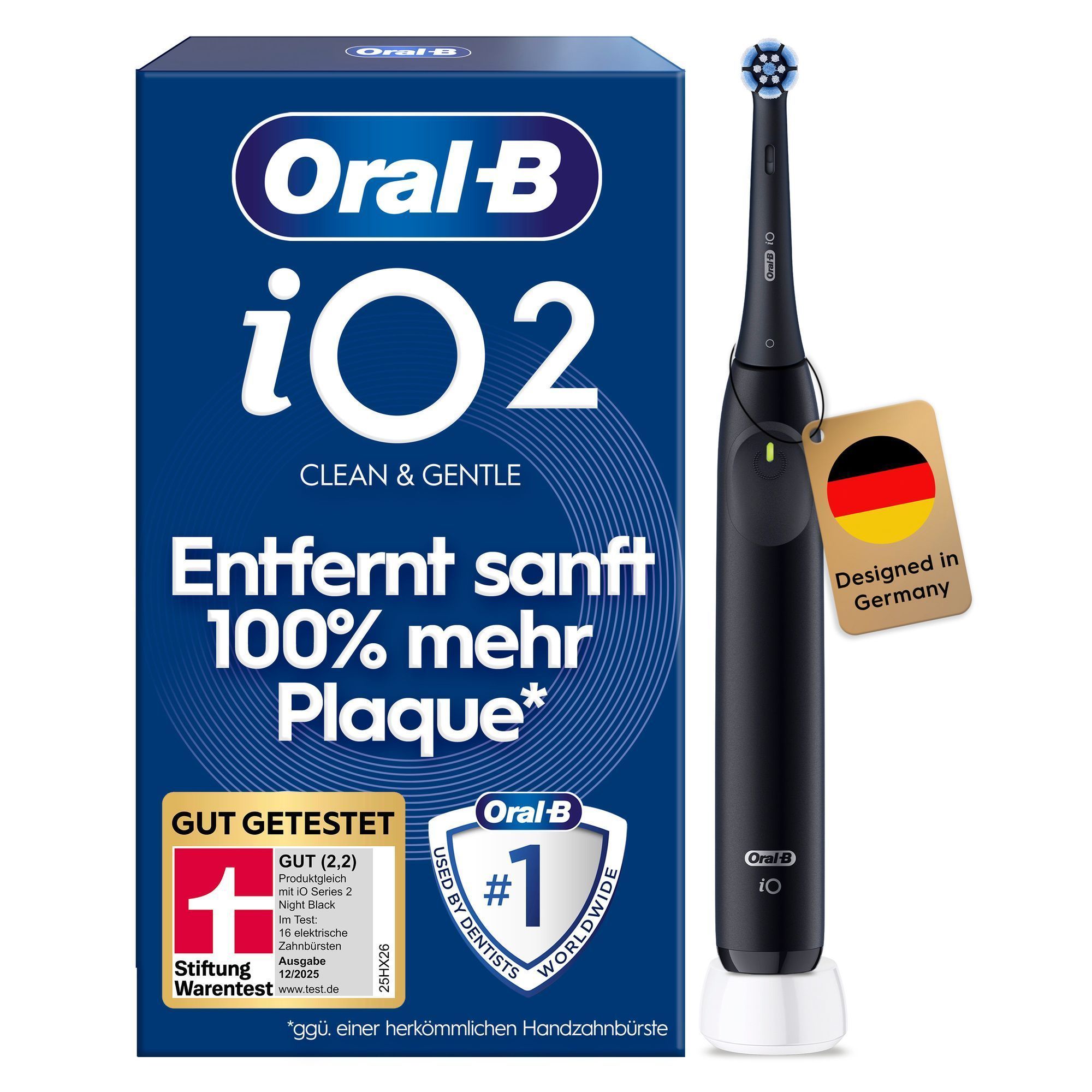Oral-B iO2 elektrische Zahnbürste, entfernt sanft 100% mehr Plaque.
